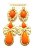 Brinco Pedraria Laranja Dourado -Cod 57484 e