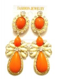 Brinco Pedraria Laranja Dourado -Cod 57484 e